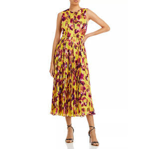 Jason Wu Collection Printed Pleated Sleeveless Midi Dress Orange Size 4 3680